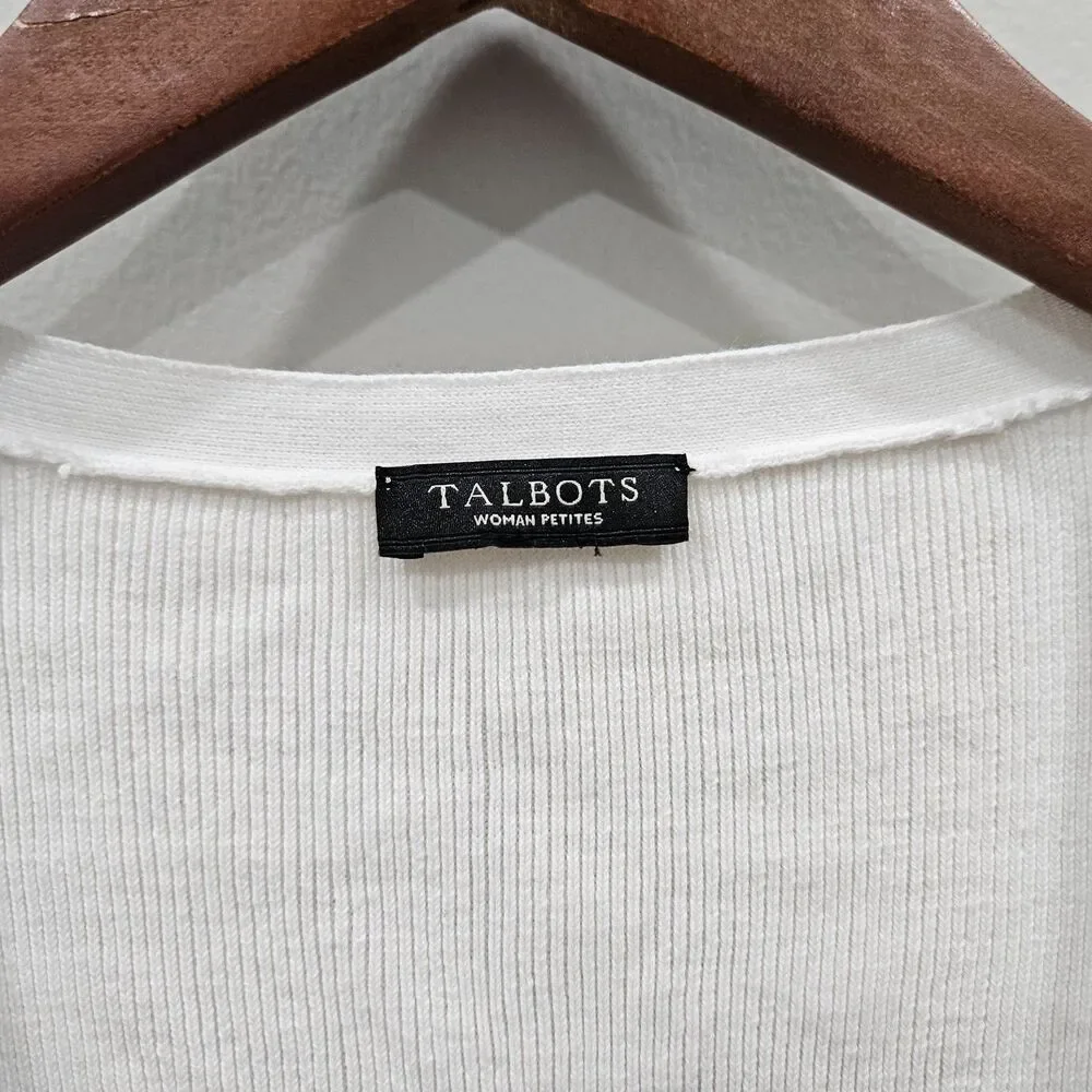 Talbots Womens Ribbed Knit Cardigan Sweater 2XP White Open Front Preppy Capsule